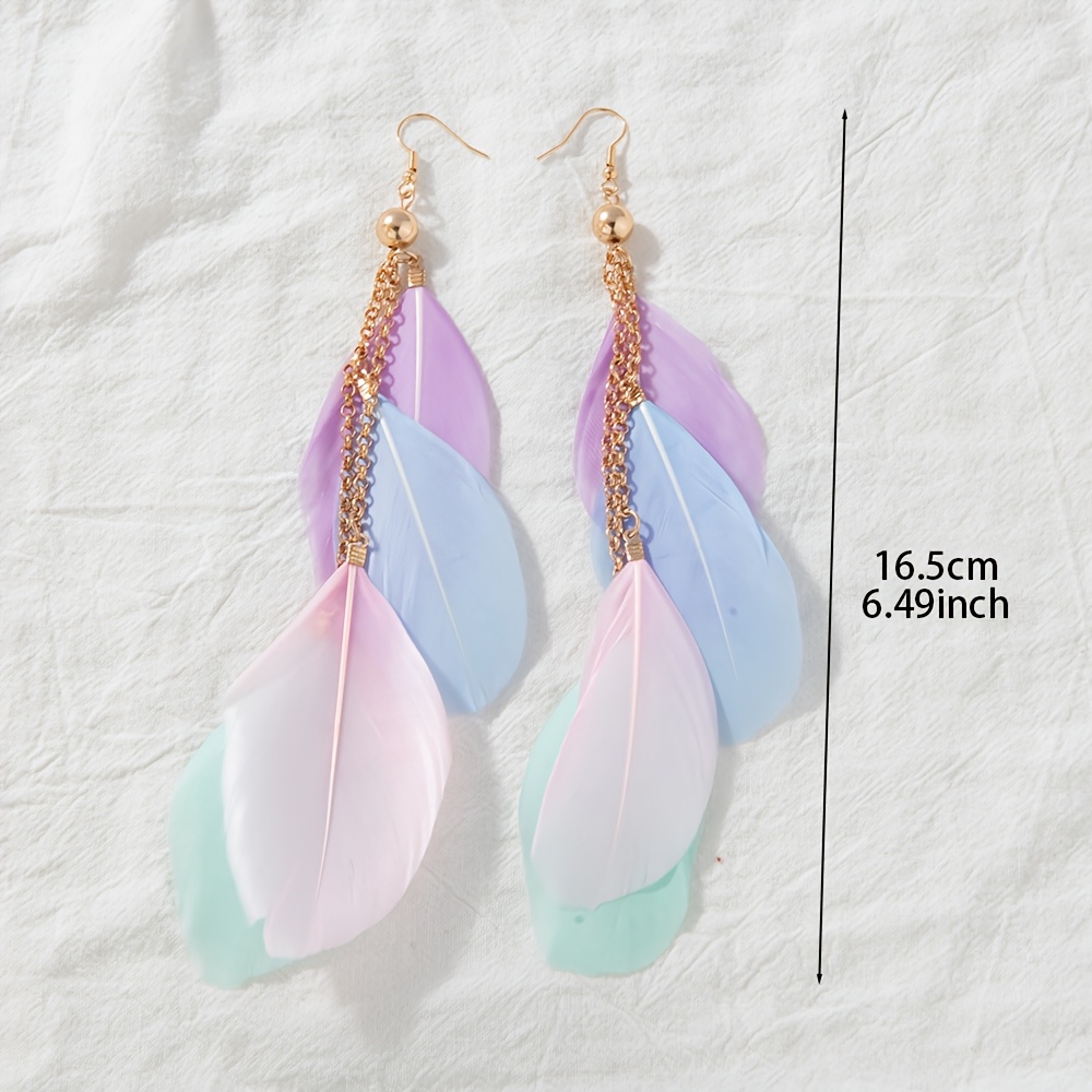 Women's Multicolor Gradient Feather Stud Earrings, Fairy Style